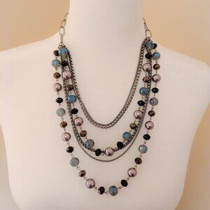 Simply Vera Vera Wang Multi Strand Necklace Gunmetal Blue Gray Beaded Statement